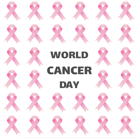 World Cancer Day, Cancer Awareness Ribbon Colors with World cancer day text. Vector Illustrationのイラスト素材