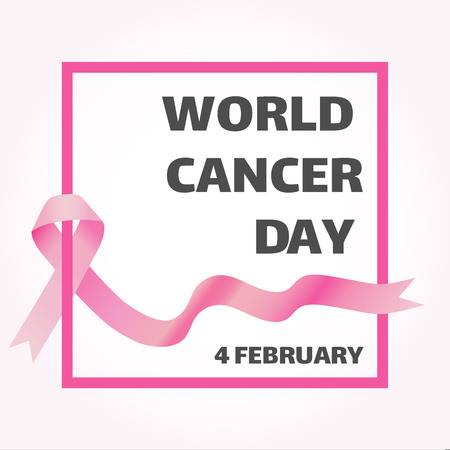 World Cancer Day with cancer awareness pink ribbon over globe on pink background, February, 4th. Vector Illustrationのイラスト素材