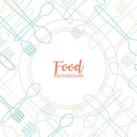 Spoon and forks Cute Cutlery Abstract background with multicolored kitchen items - Vector Illustration.のイラスト素材