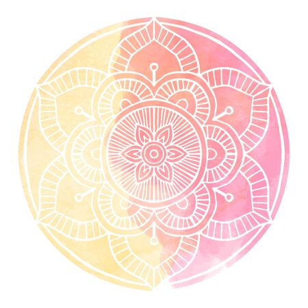 Outline Mandala decorative round ornament, with Watercolor background - Vector Ornament.のイラスト素材