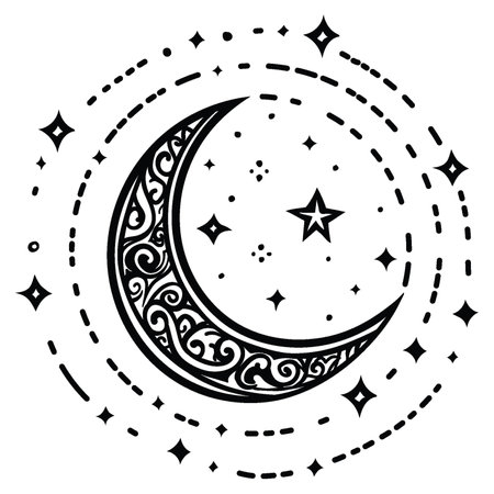 Hand drawn crescent moon line art, Vector Illustration for Ramadan Concept.のイラスト素材
