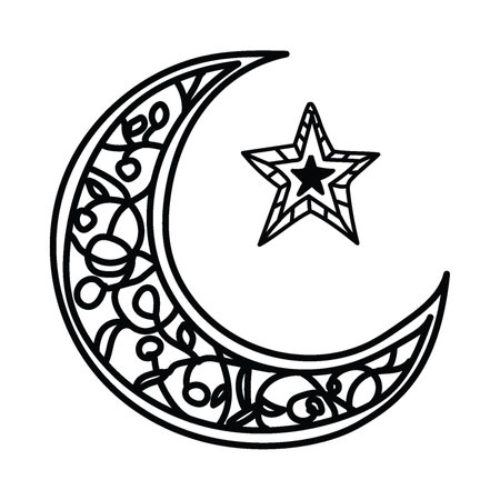 Hand drawn crescent moon line art, Vector Illustration for Ramadan Concept.のイラスト素材