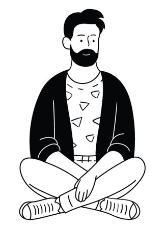 Happy people, smiling male, concept for campus, fashion, avatar. Hand drawn outline line art cartoon vector illustrationのイラスト素材