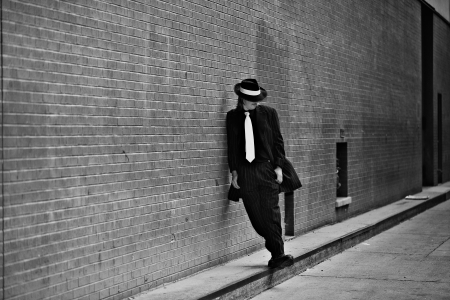 Dapper young man in urban setting wearing zoot suitの写真素材