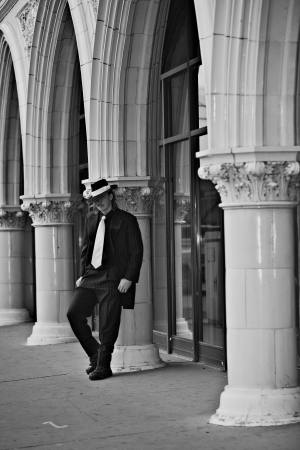 Dapper young man in urban setting wearing zoot suitの写真素材