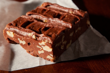 Low light image of decadent chocolate fudgeの写真素材