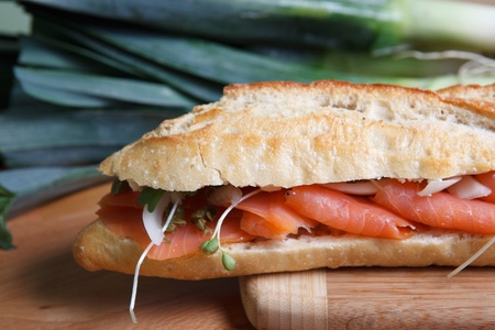 Smoked Salmon Sandwich on Baugetteの写真素材