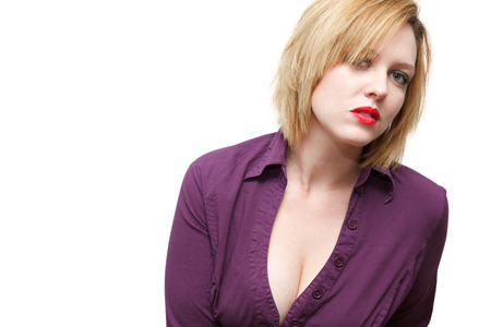 Redhead with Cleavage Isolated on whiteの写真素材