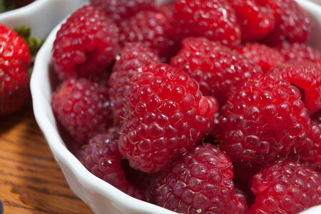 Plump ripe red raspberries close upの写真素材