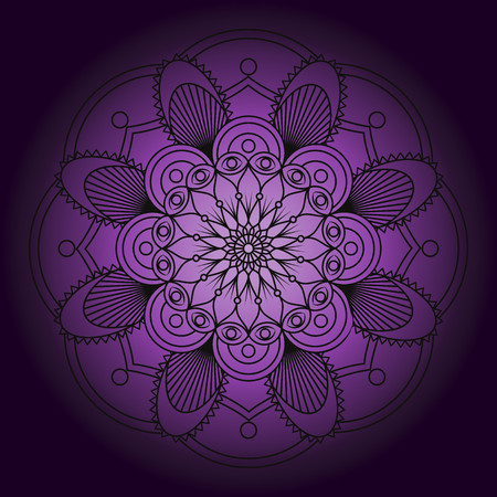 Abstract Black mandala on purple background.のイラスト素材