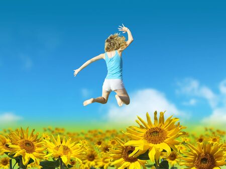 Person in Sunflower Fieldの写真素材