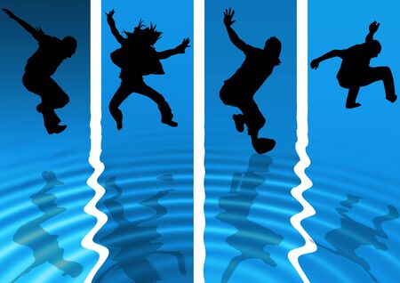Active young people reflecting in water ripplesの写真素材