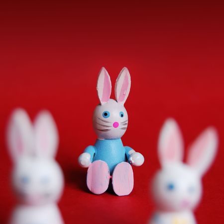 Three easter rabbits with focus on the centre.の写真素材