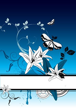 Floral background in blues with lots of room for text.の写真素材