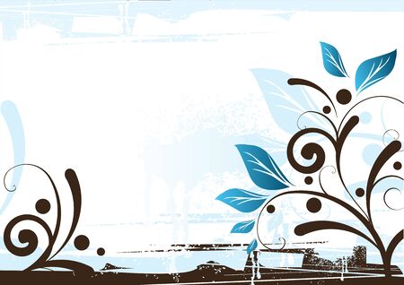 Floral Background Design in blue and brown.の写真素材