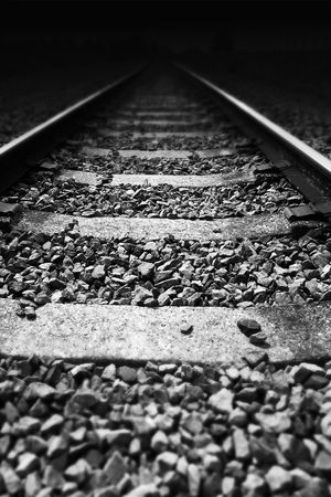 Railway tracks; black and white shot.の写真素材