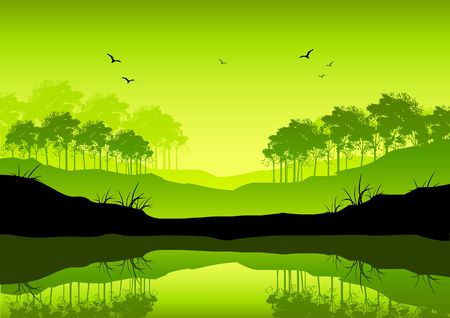 A fresh green coloured landscape illustration.の写真素材