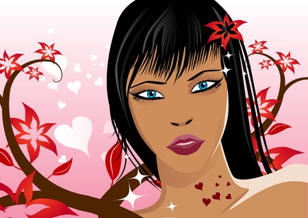 Beautiful women with pink flowers.の写真素材