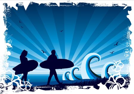 Surf background with floral elementsの写真素材
