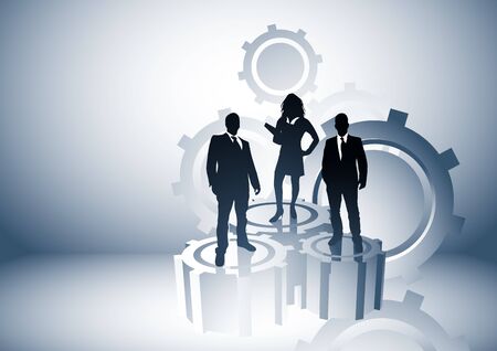 Team leaders business concept with people on cogs. Vector illustration.の写真素材