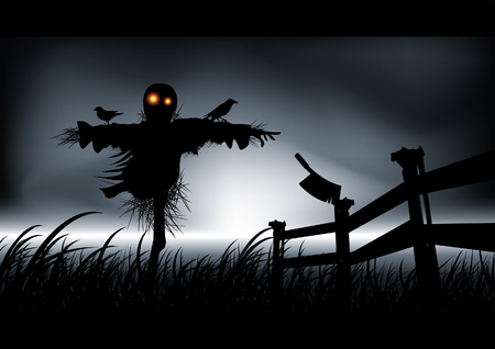 Lonely, dark and evil is this scarecrow. Get ready for halloween with style. Vector illustration.のイラスト素材