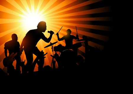 A band playing to a crowd of fans...vector illustration.のイラスト素材