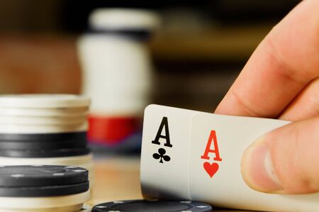 Poker concept...A player with double aces...