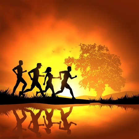 People running cross country. Vector illustration.のイラスト素材