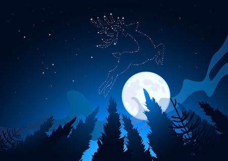 A Clear moonlit winter sky reveals star constellations including a reindeer. Vector illustrationの写真素材