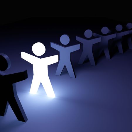 A glowing person standing out from the others.の写真素材