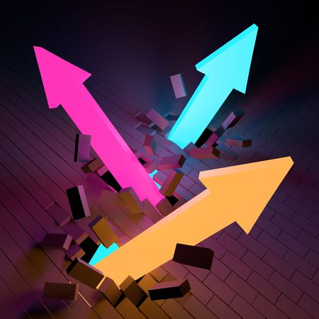 A group of coloured arrows rising up.の写真素材