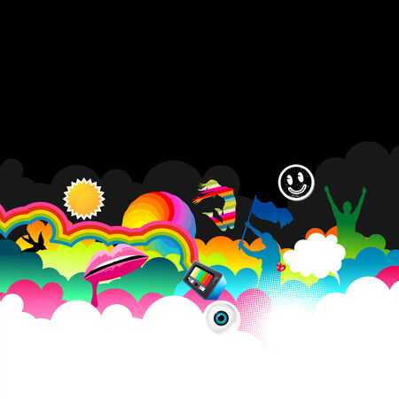 A bright and colourful background strip with people and lips!のイラスト素材