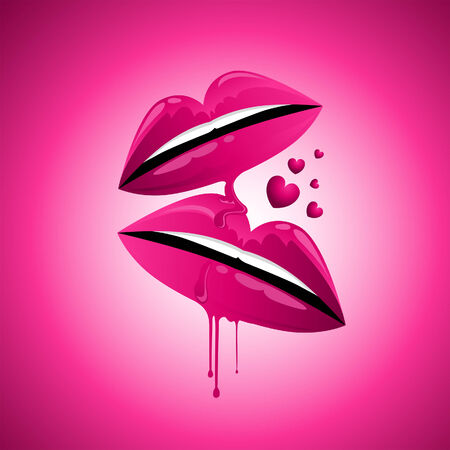 Melting pink lips with hearts.のイラスト素材