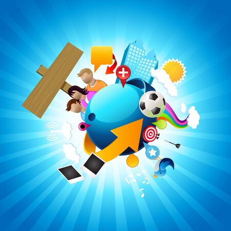 Your world.Conceptual world with people, buildings, icons, symbols and signs. Build your own world!のイラスト素材