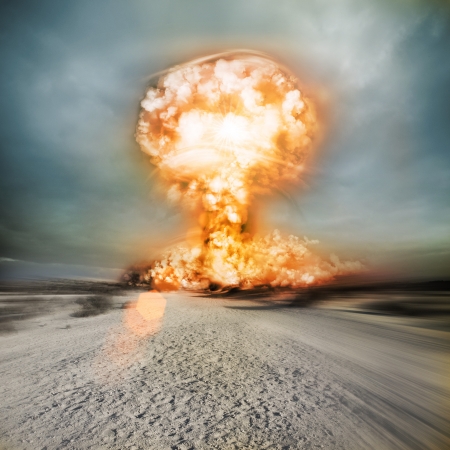 A modern muclear bomb explosion in the desert.の写真素材