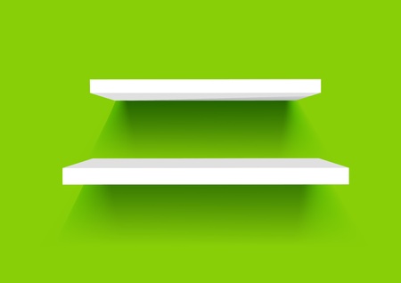 White Book Shelves on a green painted wall. Vector background.の写真素材