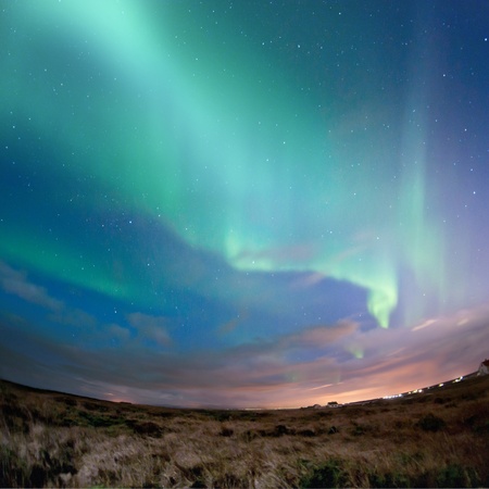 Aurora Borealis (Northern Lights) over southern Iceland. Aurora Borealis (Northern Lights) over southern Iceland.