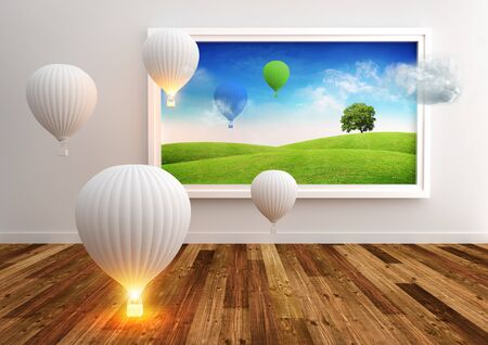 Living Picture - Balloons. Hot air balloons softly floating.