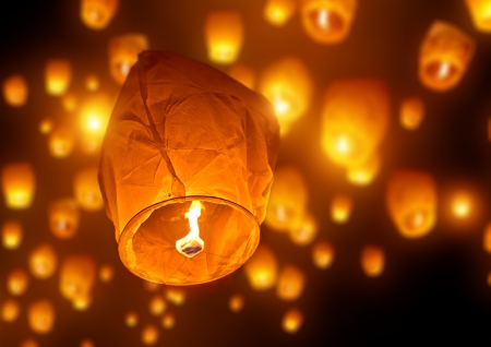 Make A Wish, A chinese lantern with lots more in the backgroundの写真素材