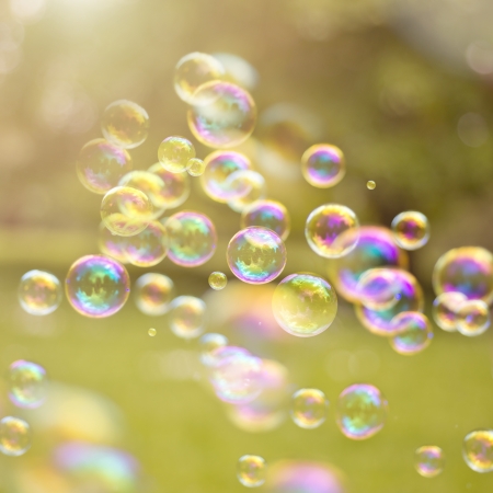 light bubbles drifting in a summer breeze.の写真素材