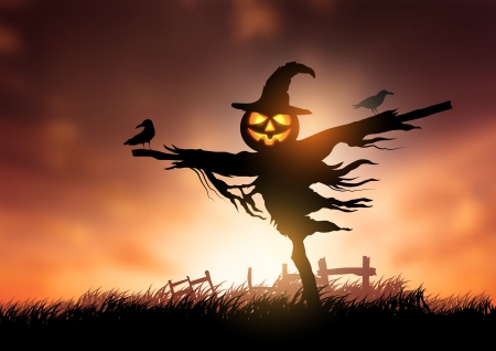 A halloween Scarecrow with a Jack O Lantern head のイラスト素材