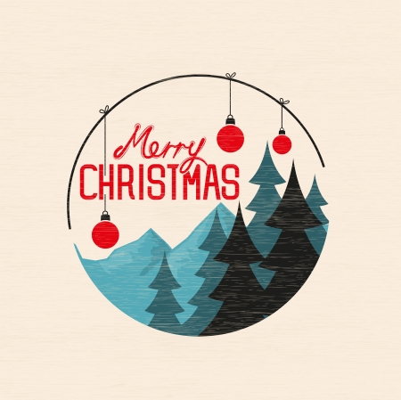 Merry Christmas Bauble with christmas tree's, Vector illustrationのイラスト素材
