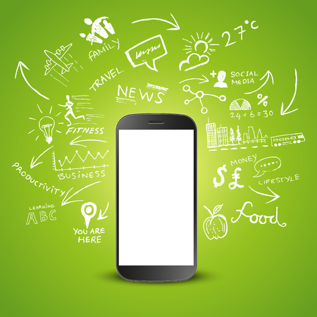 Mobile Productivity  Modern mobile device with communication doodles のイラスト素材