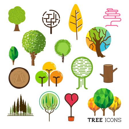 A collection of tree and forest icons and symbols.のイラスト素材