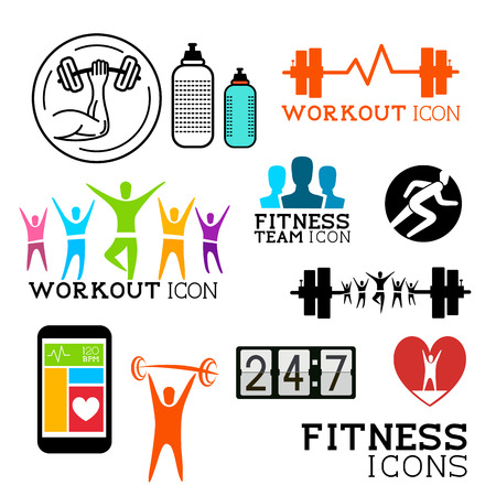 Health and Fitness symbols and icons set  Vector illustrations のイラスト素材