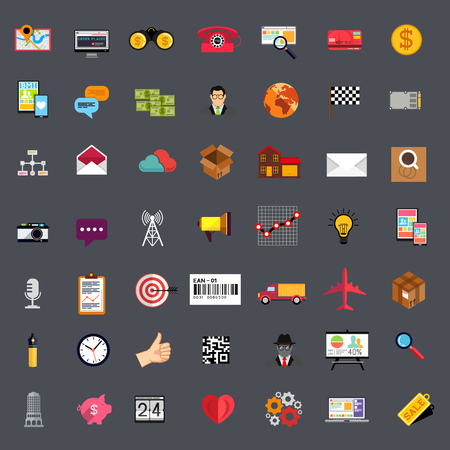 Flat Business Icon Set. Vector illustration with a large collection of web and business icons.のイラスト素材