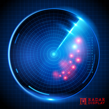 A blue vector radar display. Vector illustration.のイラスト素材