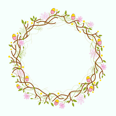 Happy Easter, Easter wreath decoration  Vector illustrationのイラスト素材