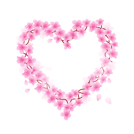 Cherry Blossom Heart Branch Vector illustration.のイラスト素材