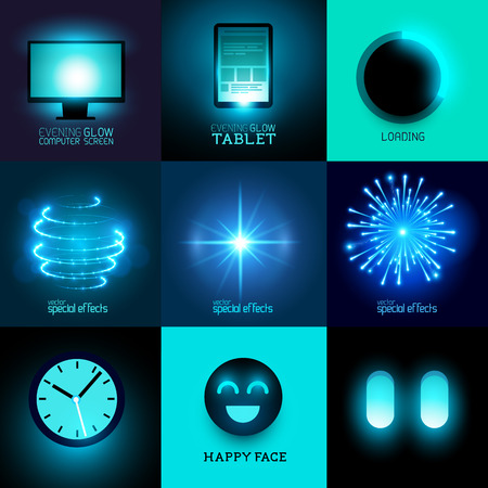 Vector Glow In The Dark Collection  Set of various glowing objects and symbolsのイラスト素材